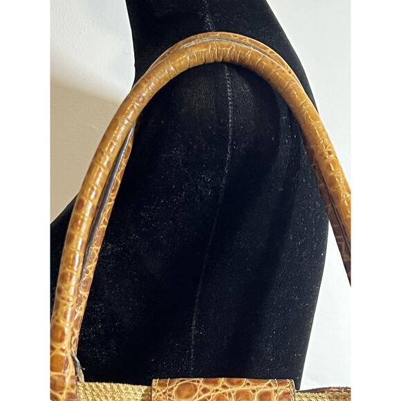 Eric Javits Tan Alligator Leather Woven Squishee Shopper Shoulder Handbag Tote - Picture 6 of 10